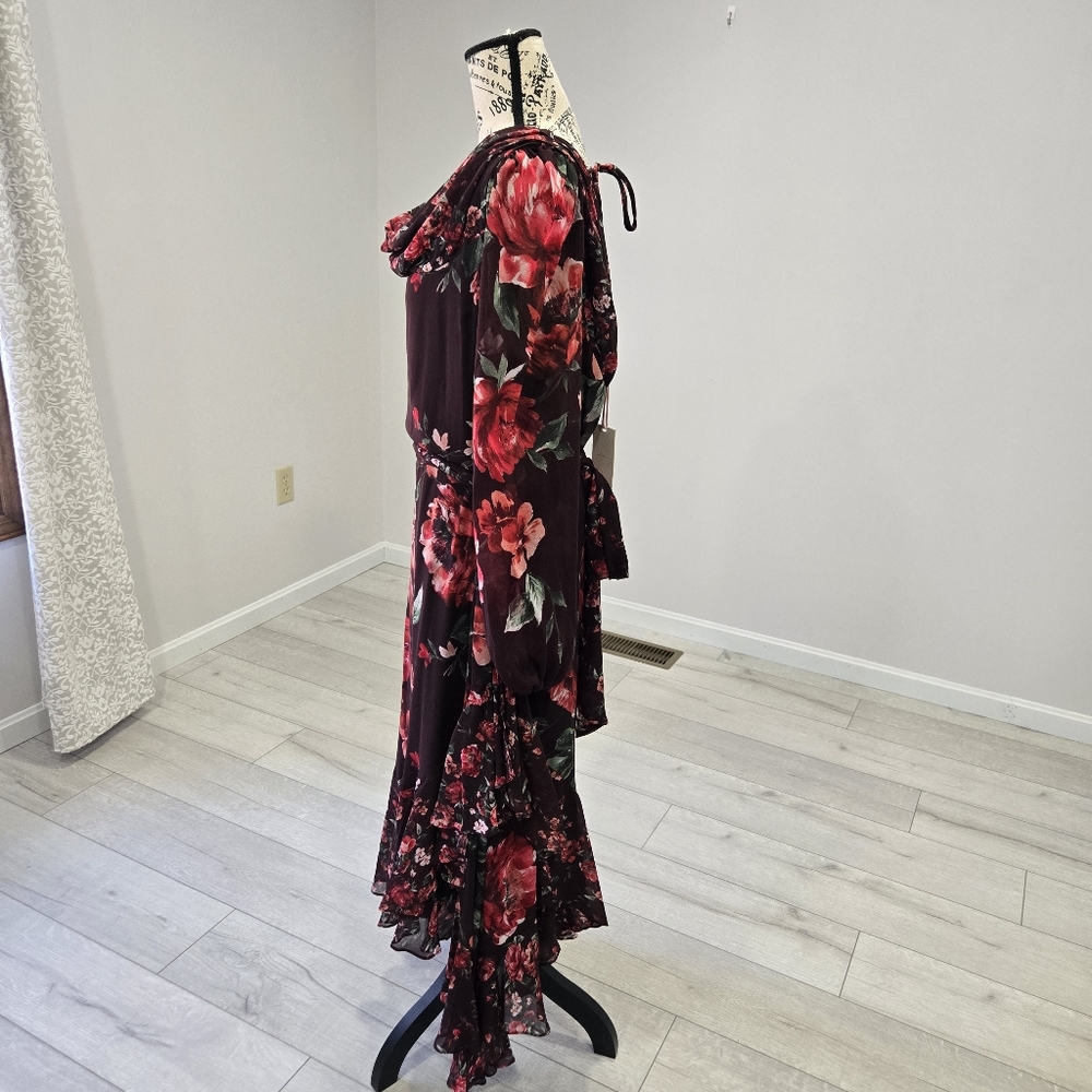 Alex Marie Birdie Chiffon Floral Print Cowl Neck  Tie Waist Ruffles Plus Size 18 - Picture 3 of 10